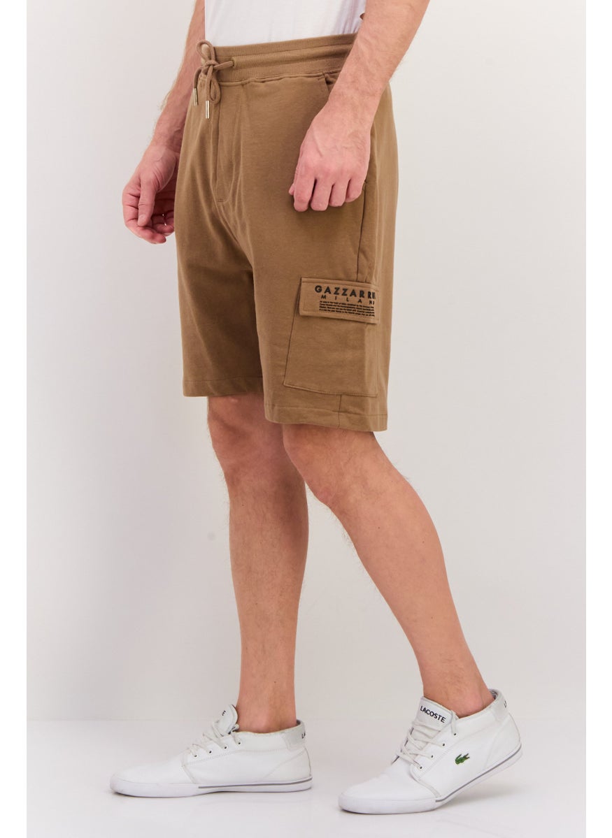 Men Drawstring Side Pocket Basic Shorts, Brown