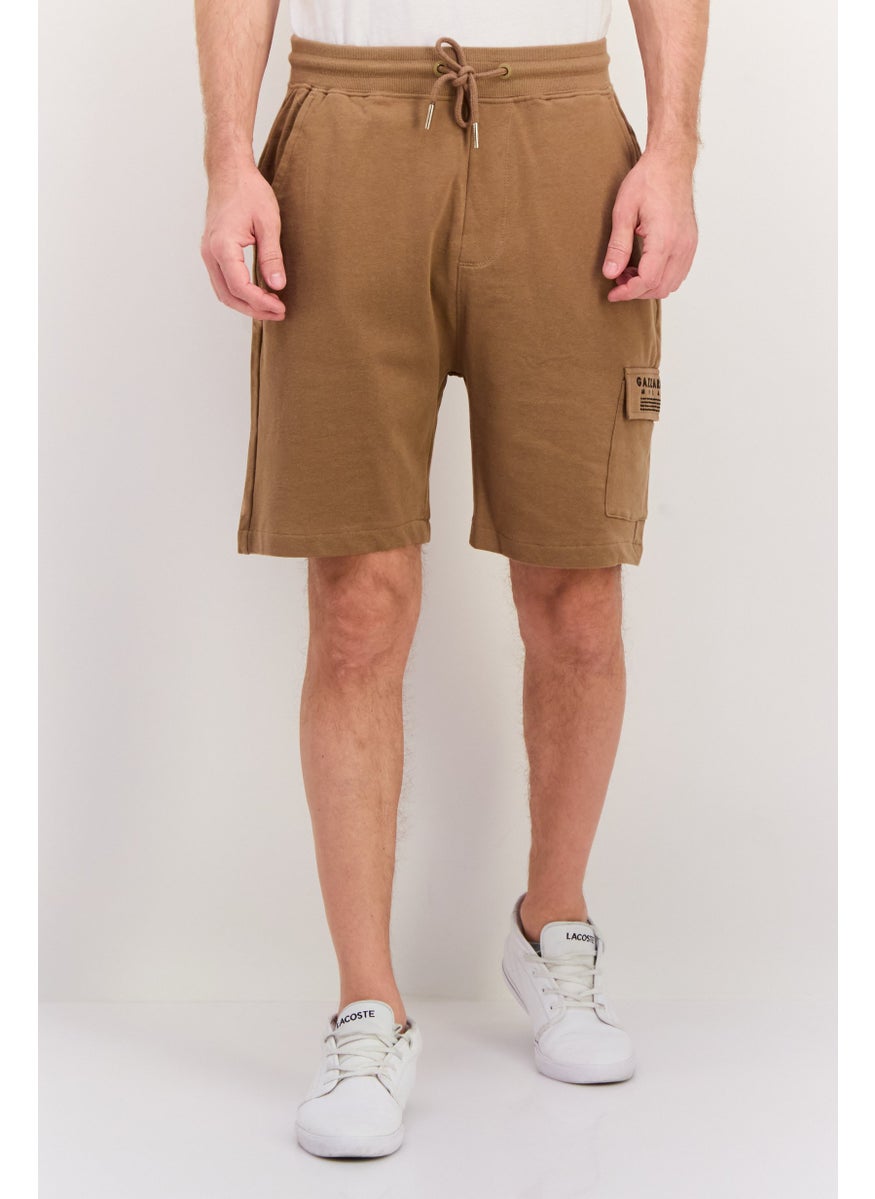 Men Drawstring Side Pocket Basic Shorts, Brown