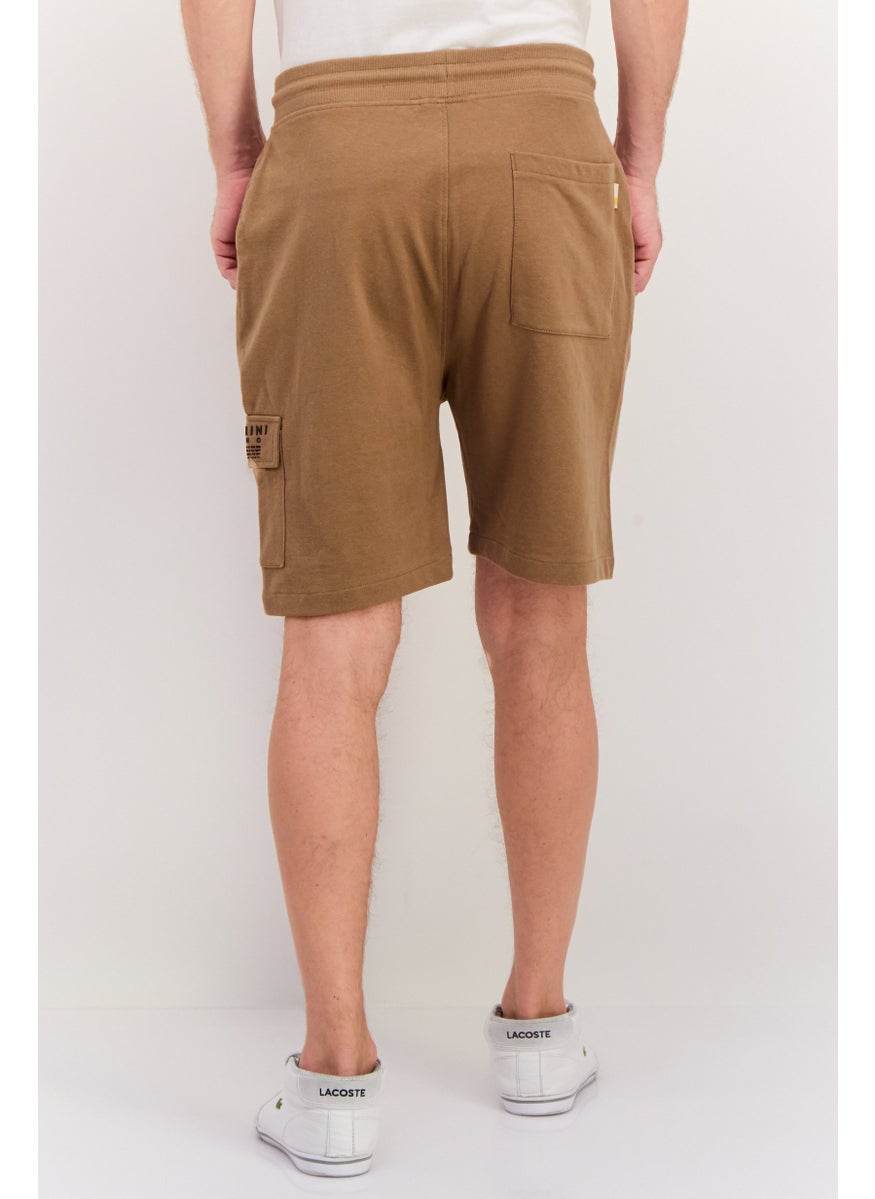 Men Drawstring Side Pocket Basic Shorts, Brown