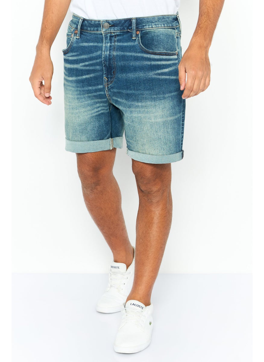 Men Washed Denim Short, Blue