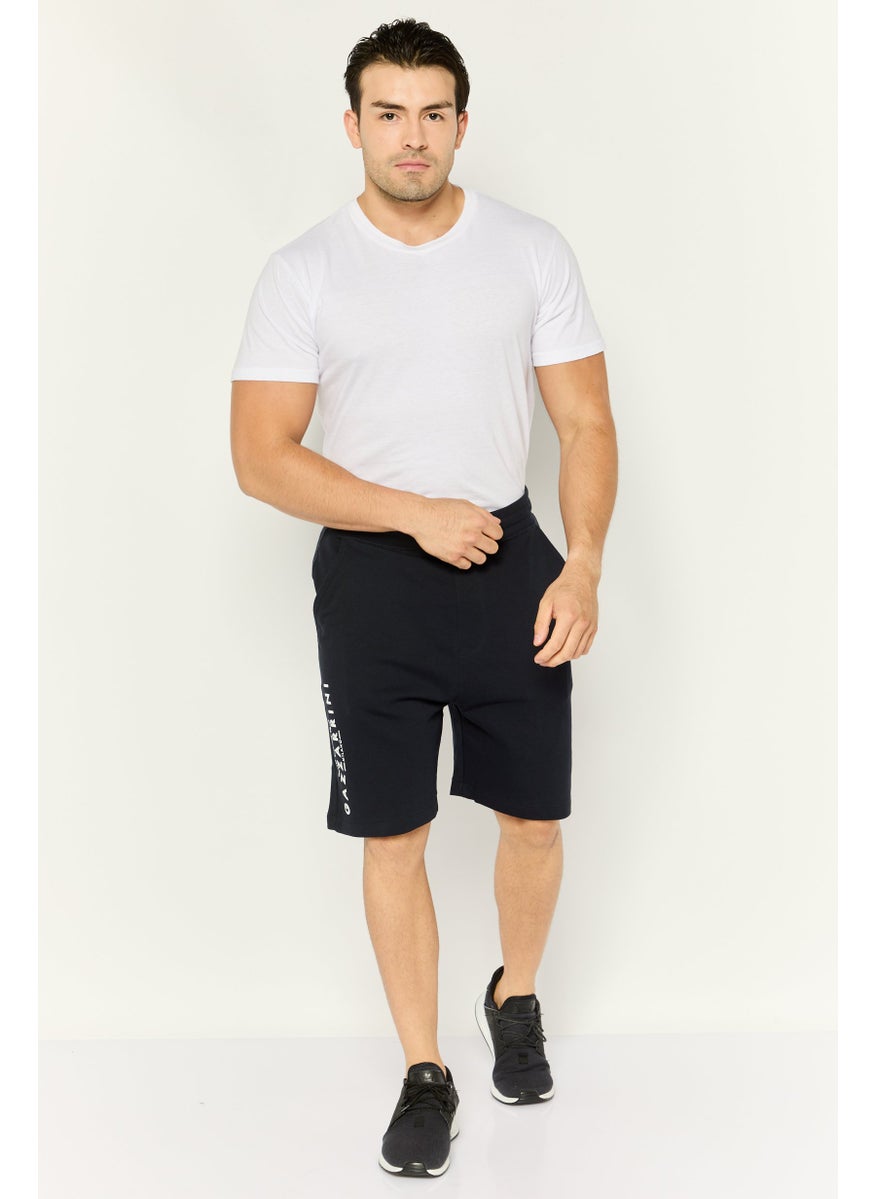 Men Regular Fit Brand Logo Drawstring Shorts, Navy