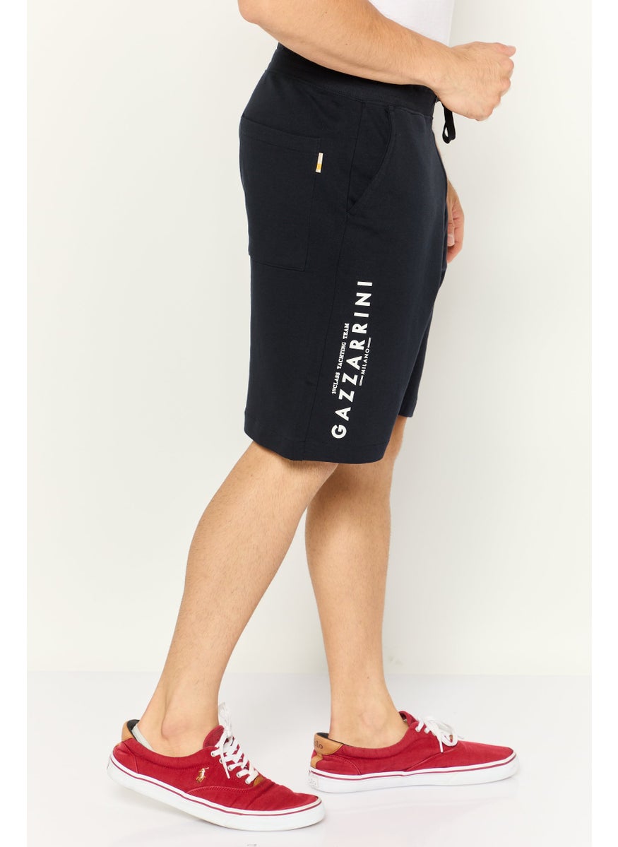 Men Regular Fit Brand Logo Drawstring Shorts, Navy