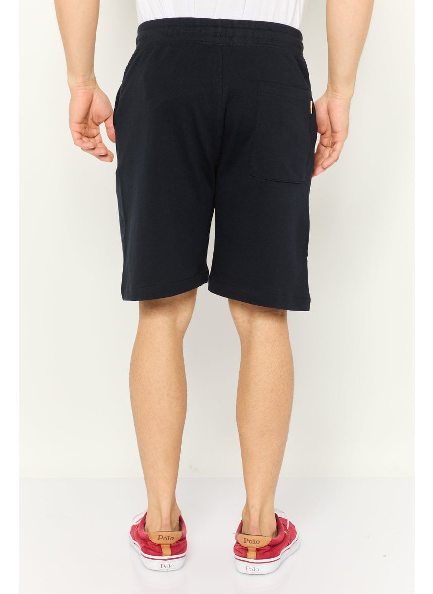 Men Regular Fit Brand Logo Drawstring Shorts, Navy