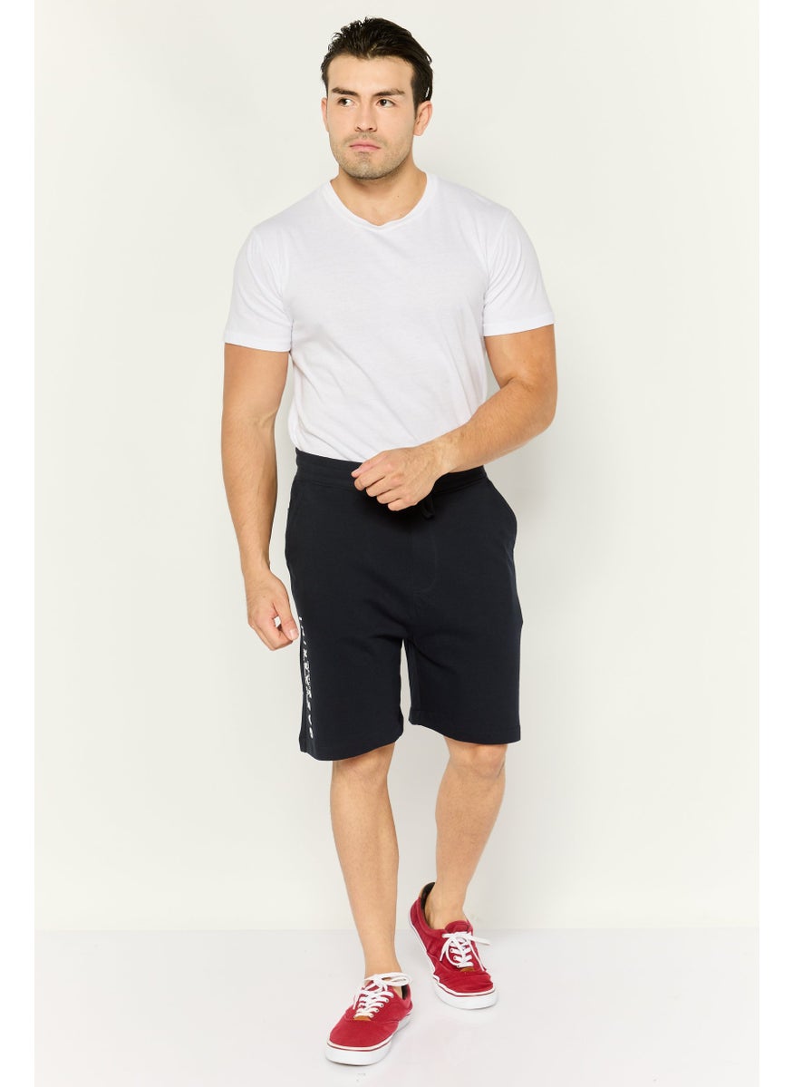 Men Regular Fit Brand Logo Drawstring Shorts, Navy