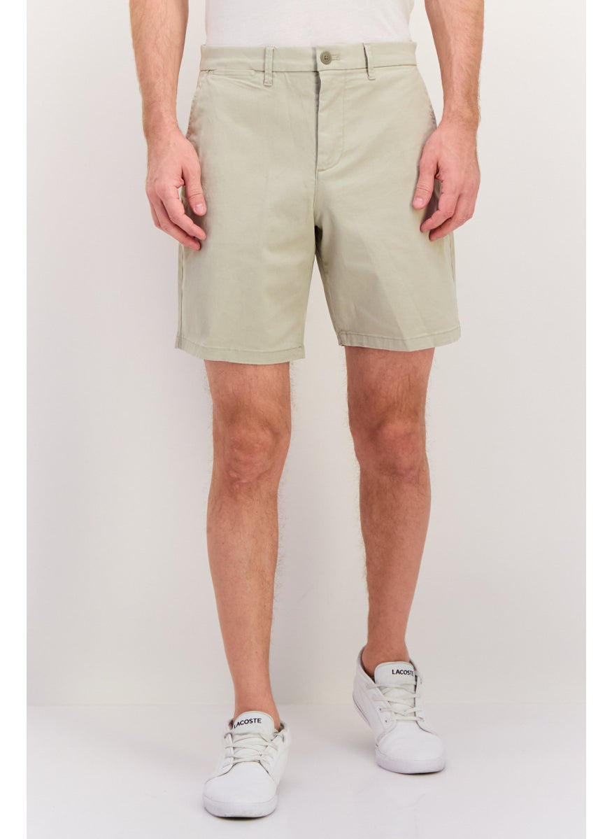 Men Plain 8 Inches Basic Shorts, Stone