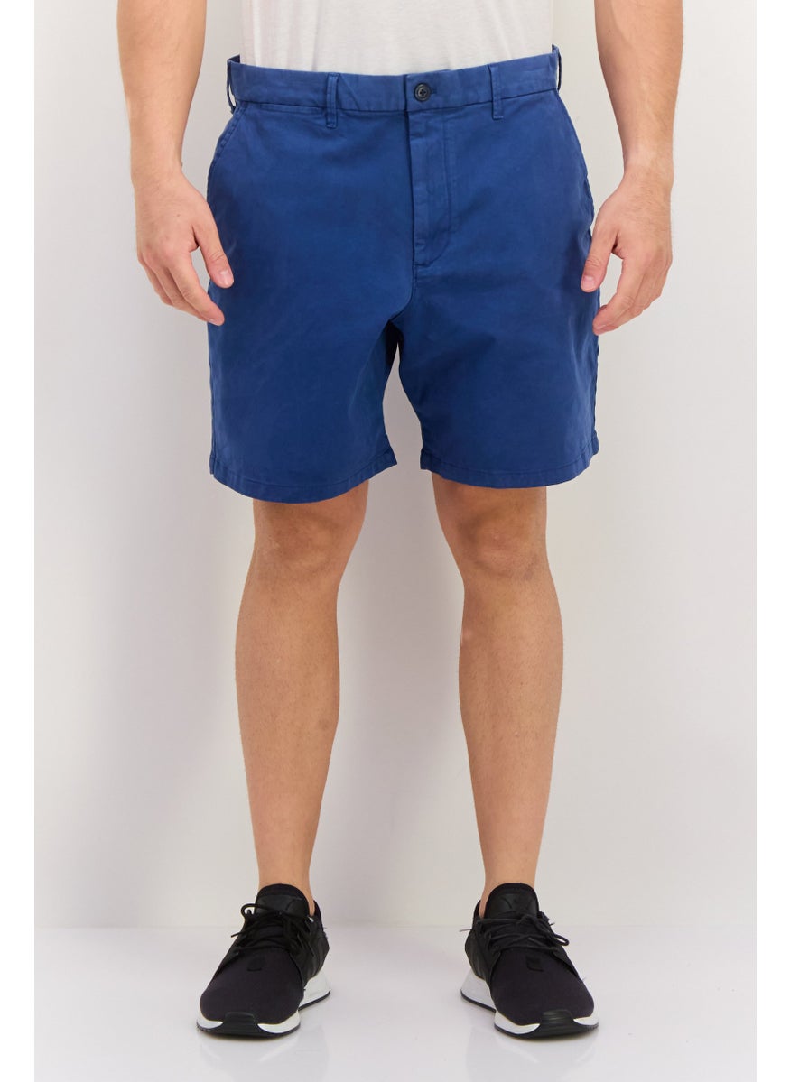Men Plain 8 Inches Basic Shorts, Blue