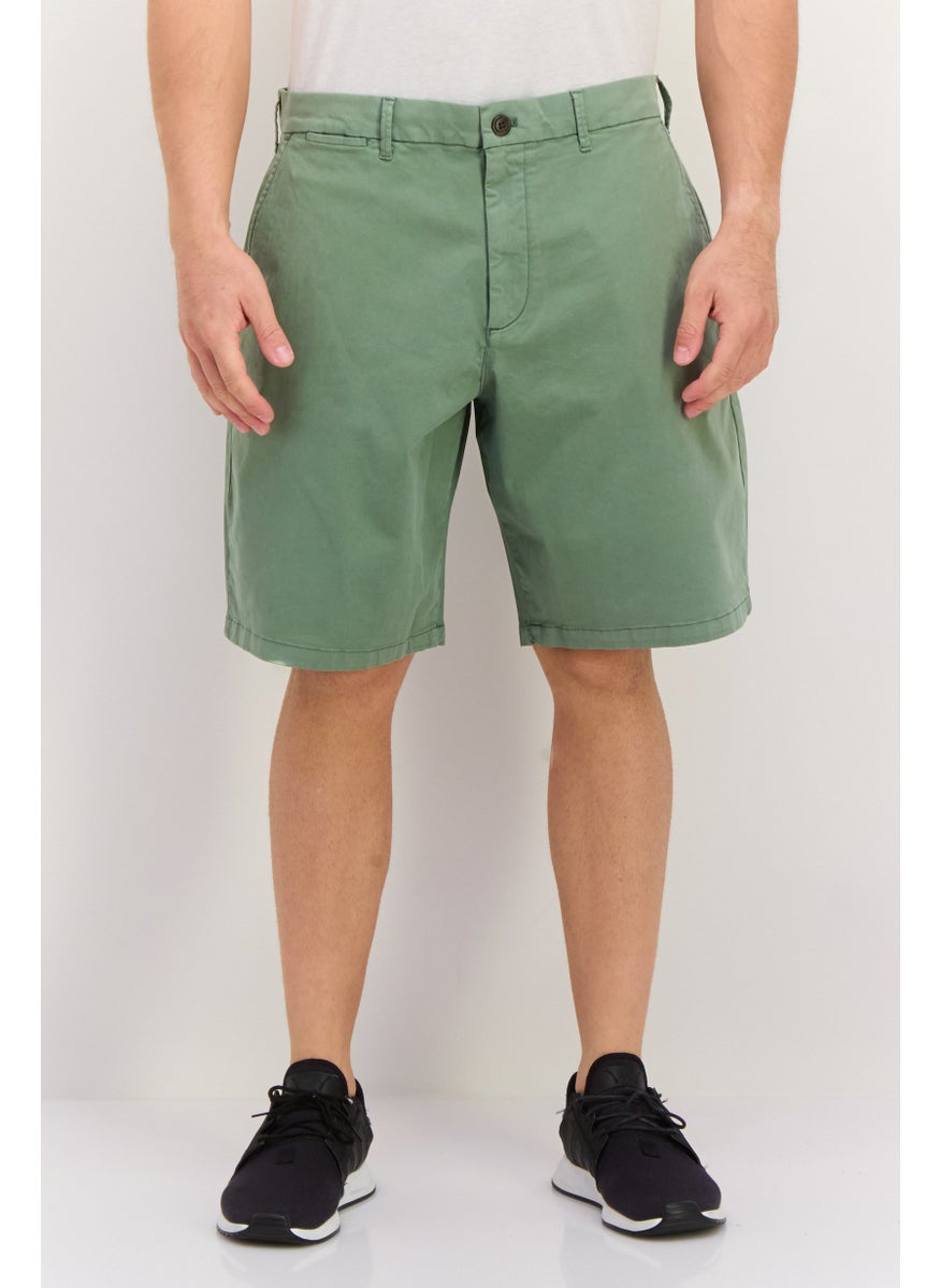 Men Plain 10 Inseam Basic Shorts, Olive Green