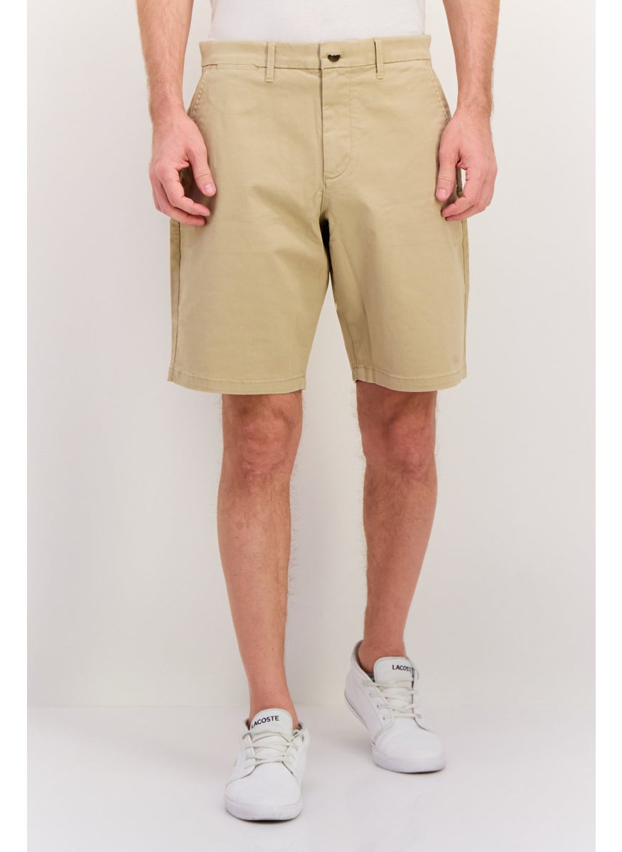Men Plain 10 Inseam Basic Shorts, Khaki