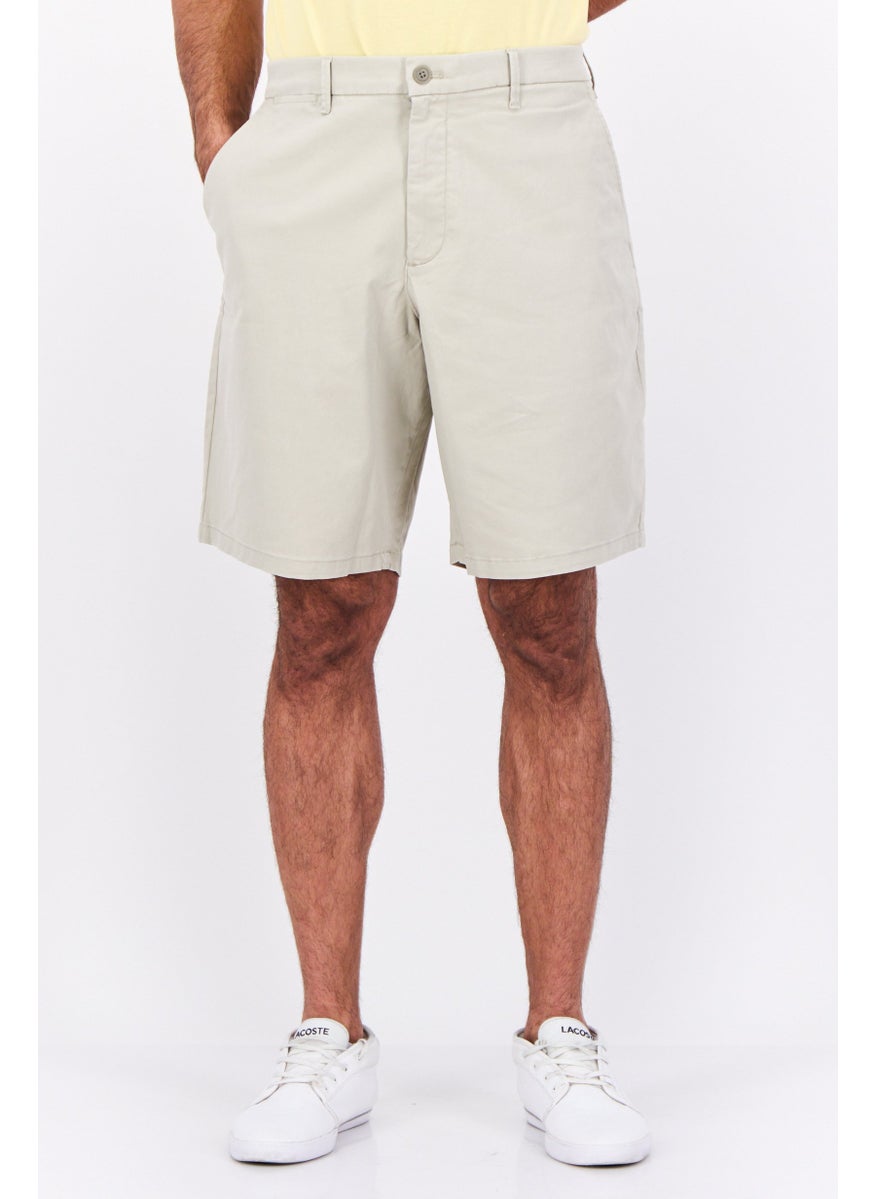 Men Plain 10 Inseam Chino Shorts, Stone