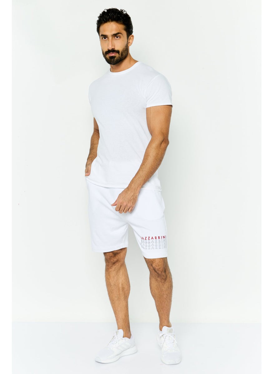 Men Printed Side Pocket Bermuda Shorts, White