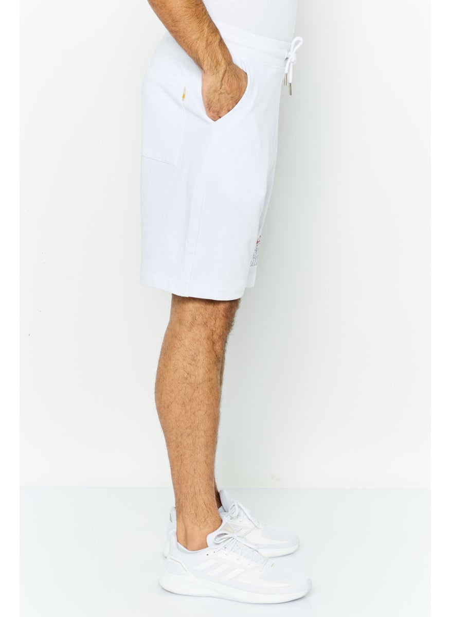 Men Printed Side Pocket Bermuda Shorts, White