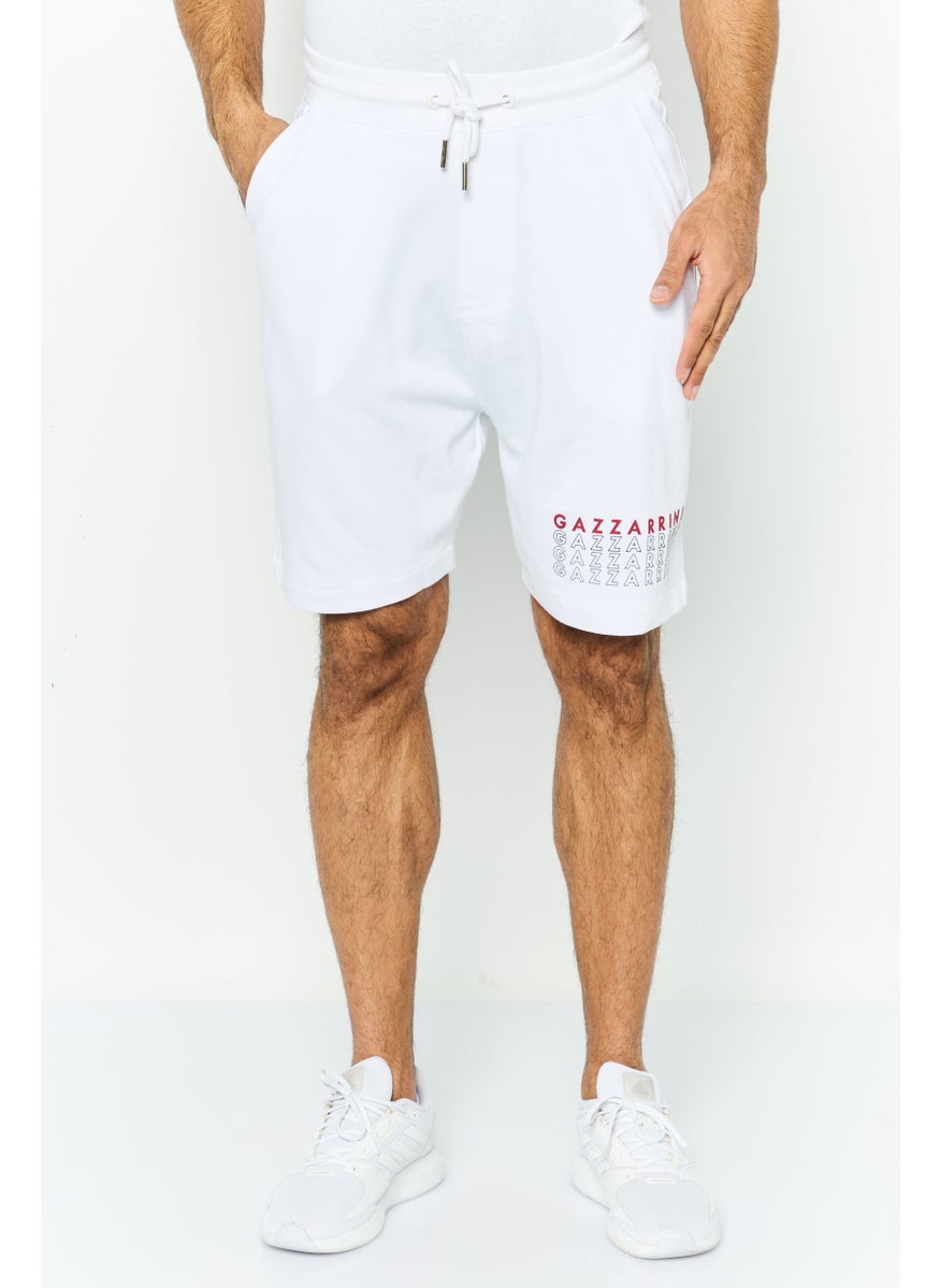 Men Printed Side Pocket Bermuda Shorts, White