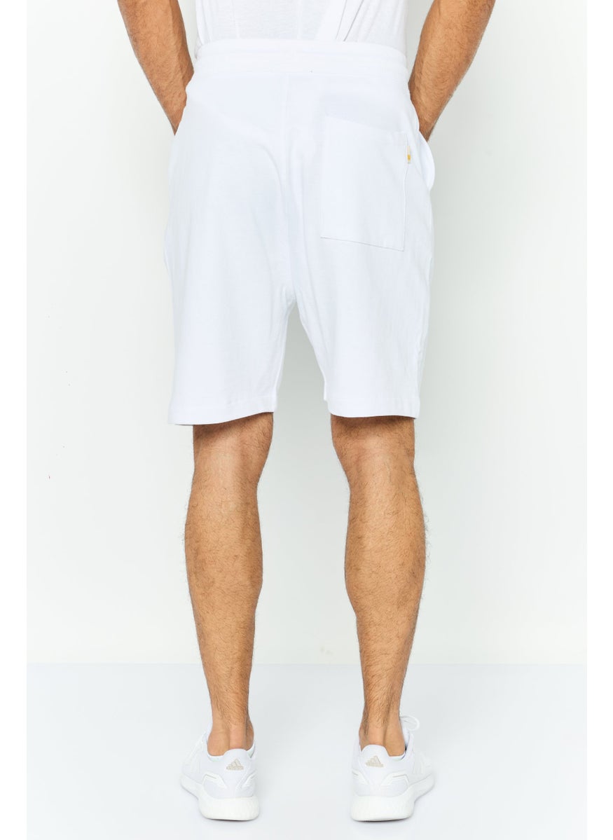 Men Printed Side Pocket Bermuda Shorts, White