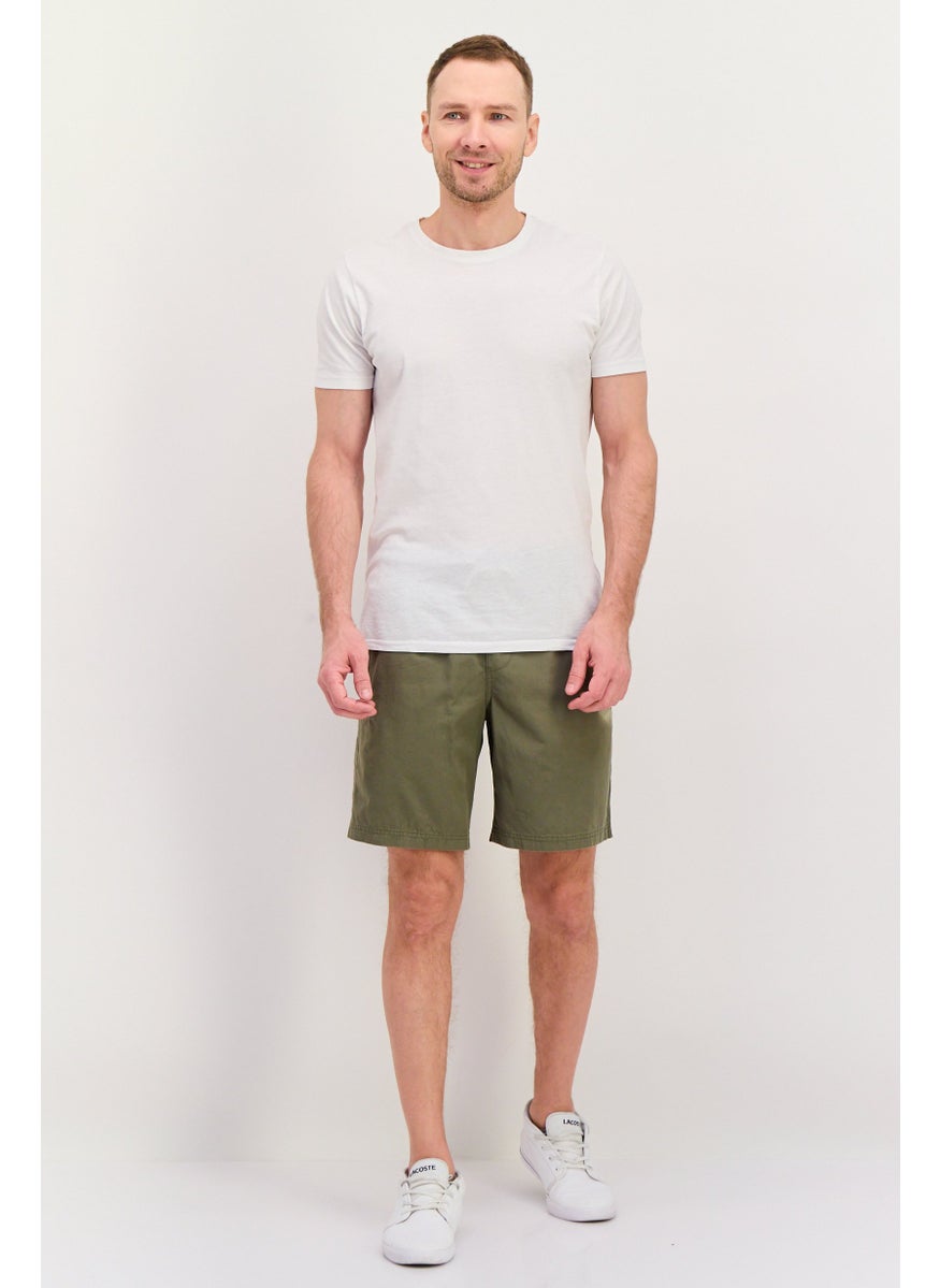 Men Drawstring Solid Basic Shorts, Olive
