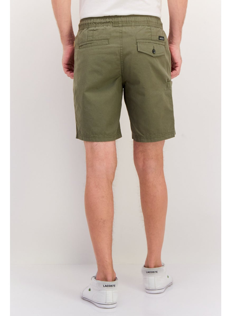 Men Drawstring Solid Basic Shorts, Olive
