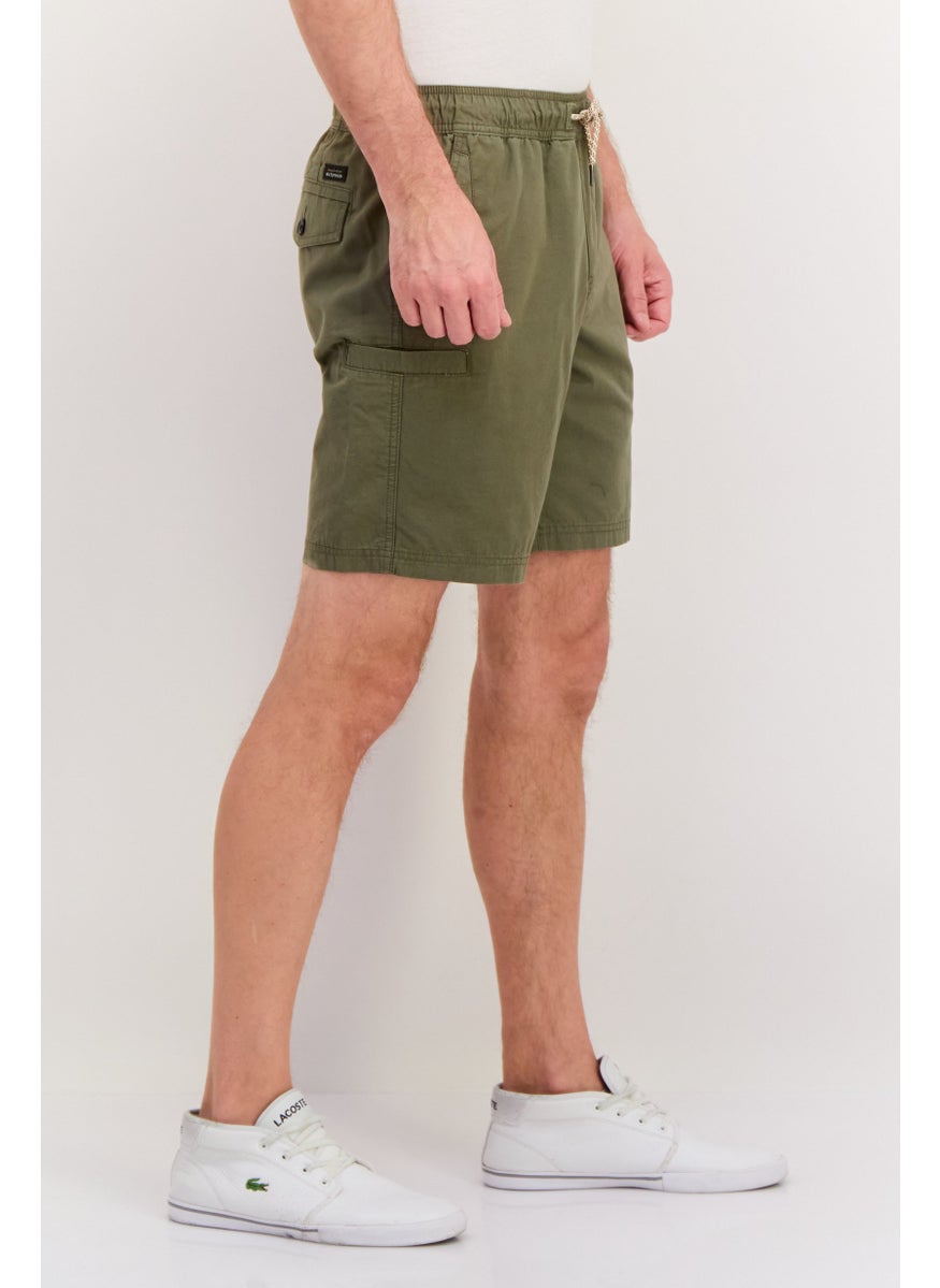 Men Drawstring Solid Basic Shorts, Olive