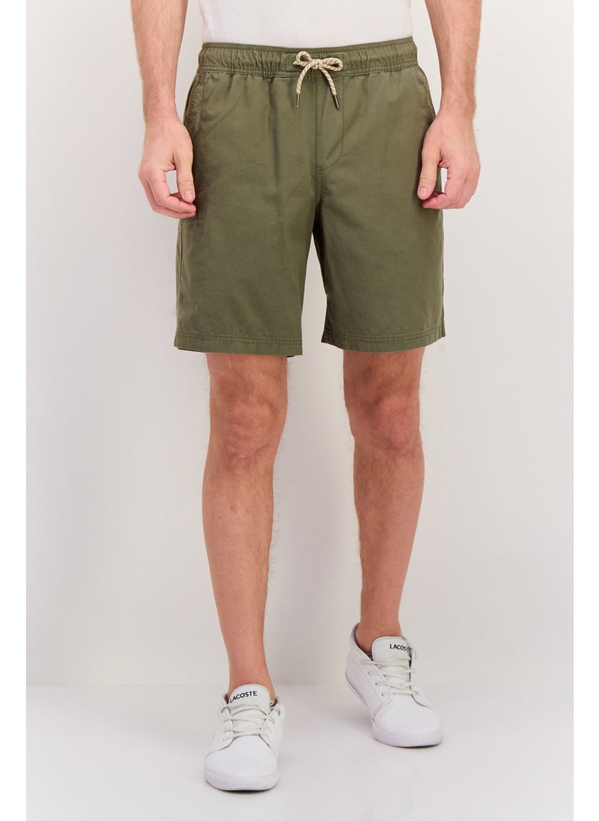 Men Drawstring Solid Basic Shorts, Olive