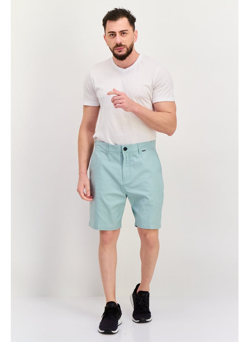 Men Embroidered 8 Inseam Chino Shorts, Mint Green