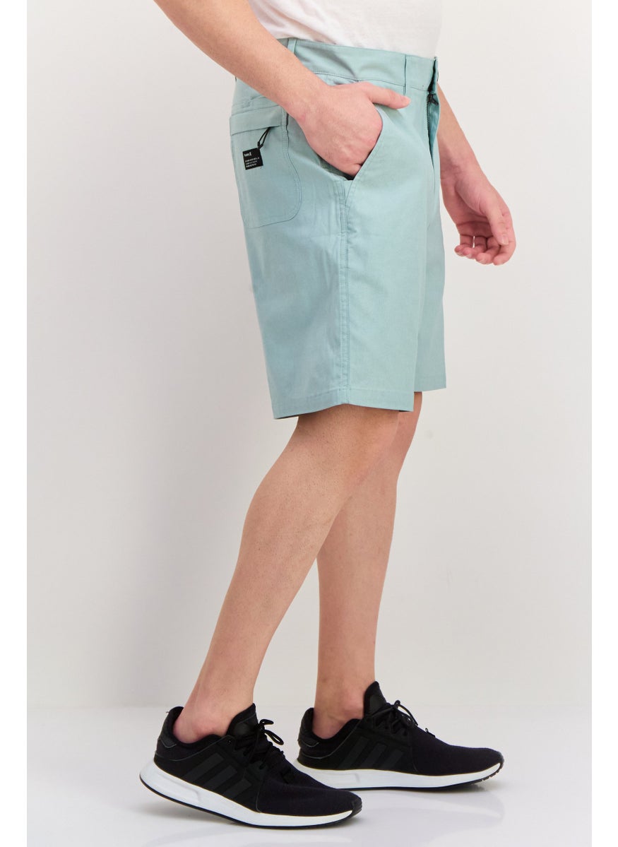 Men Embroidered 8 Inseam Chino Shorts, Mint Green