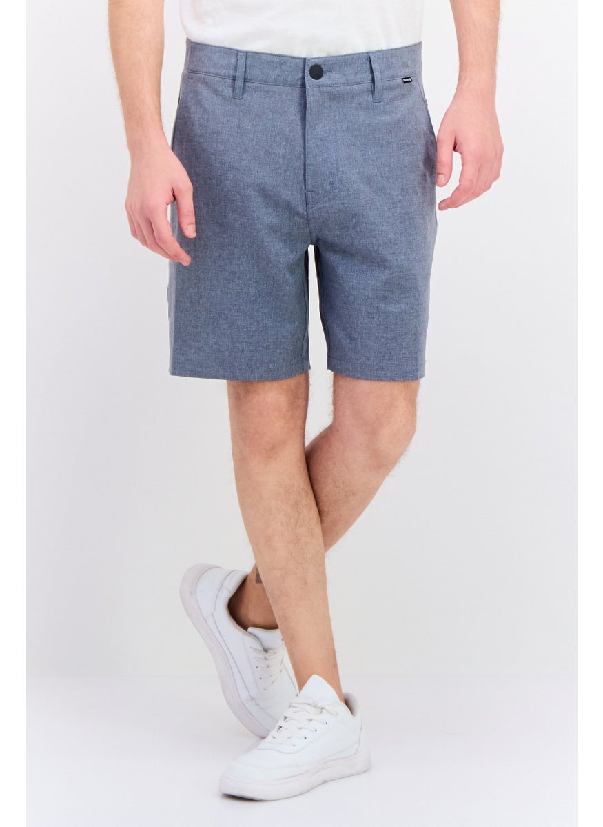 Men Embroidered Logo 20 Inseam Chino Shorts, Blue Hybrid