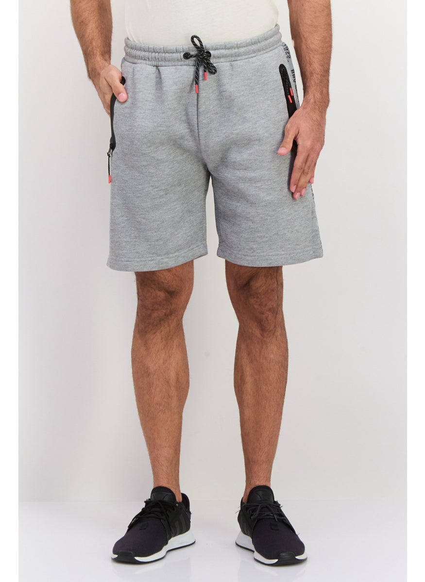 Men Brand Logo Basic Shorts, Grey