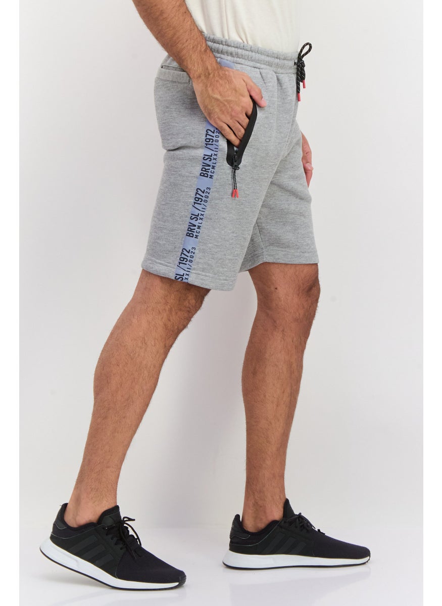 Men Brand Logo Basic Shorts, Grey