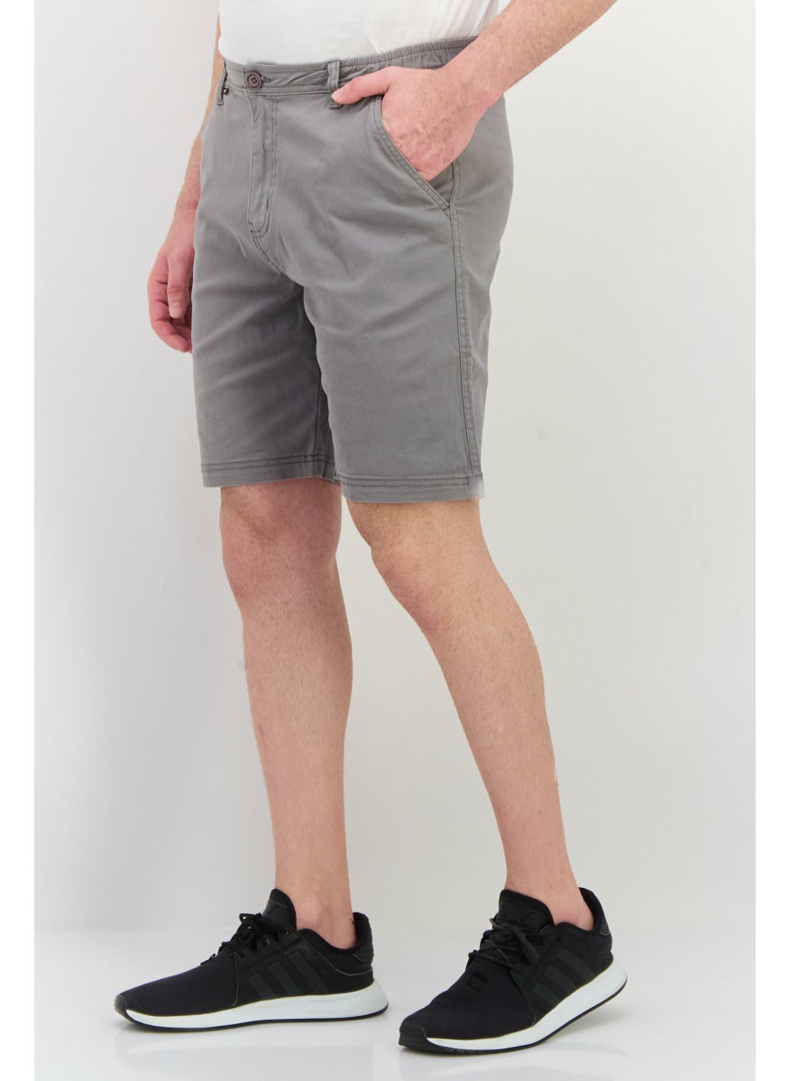 Men Regular Fit Plain Chino Shorts, Grey