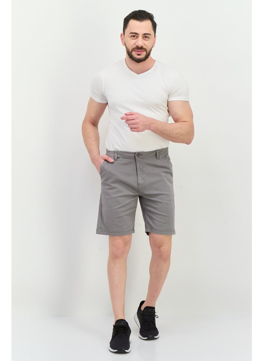 Men Regular Fit Plain Chino Shorts, Grey
