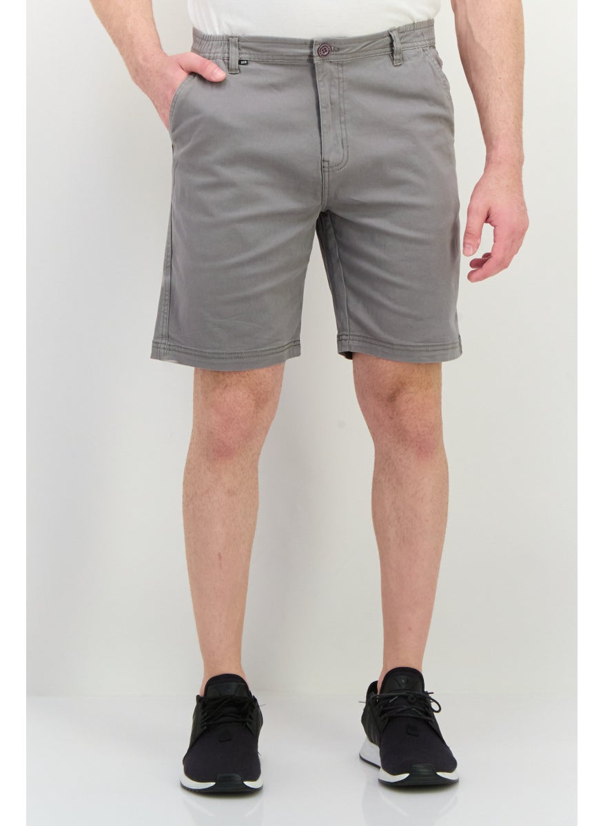 Men Regular Fit Plain Chino Shorts, Grey