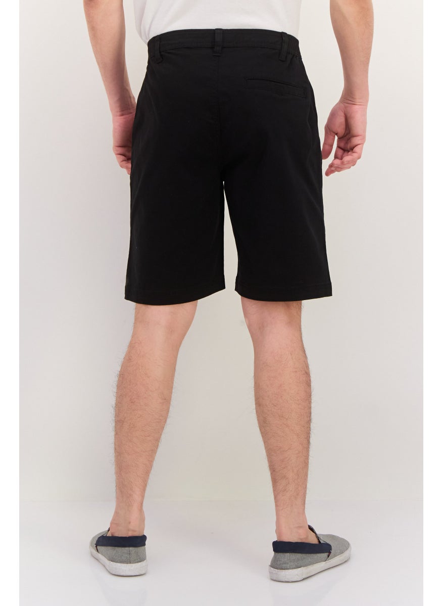 Men Brand Logo Basic Shorts, Black