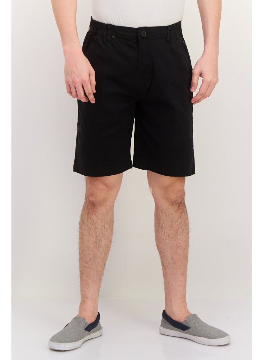 Men Brand Logo Basic Shorts, Black