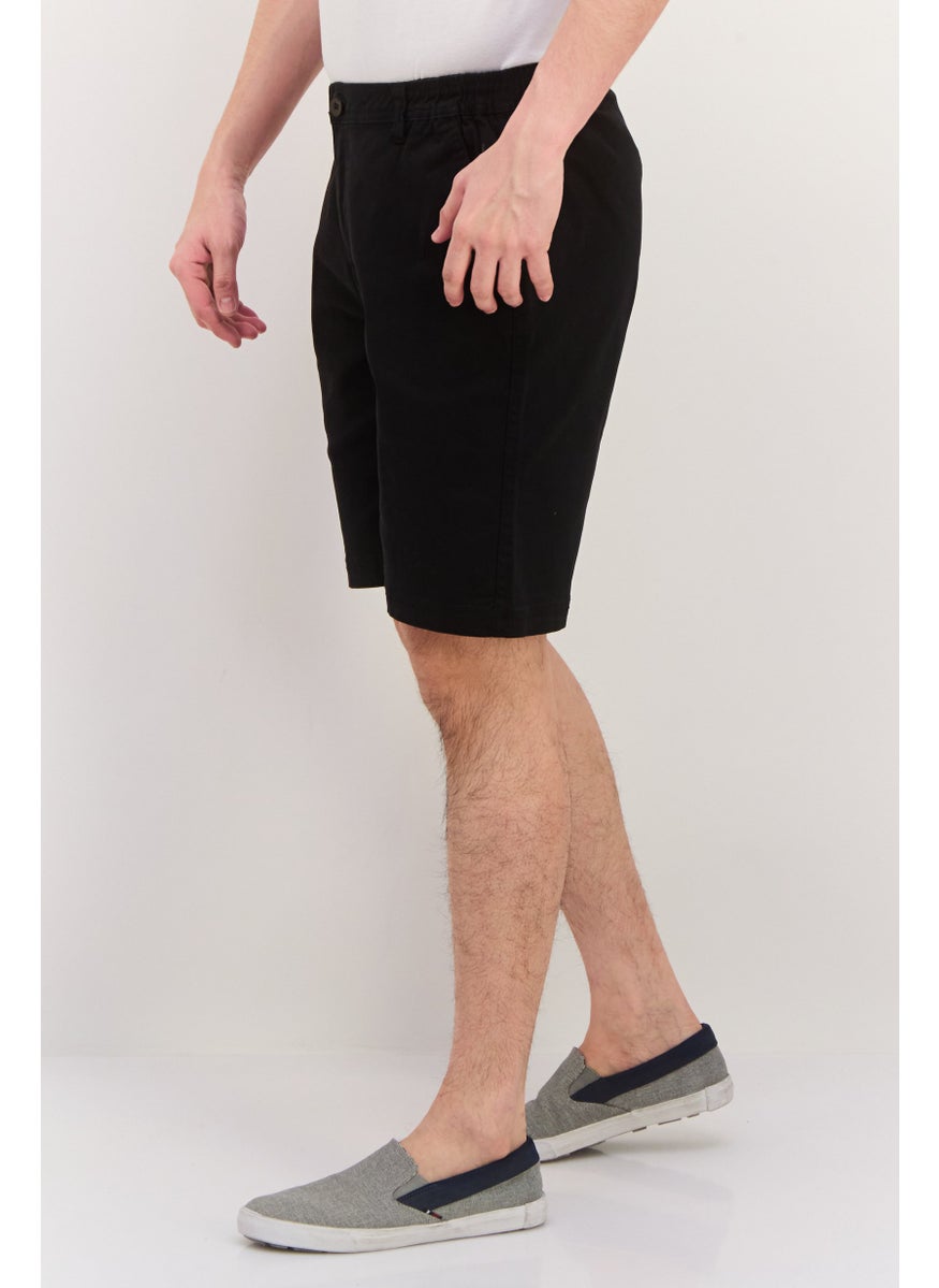 Men Brand Logo Basic Shorts, Black