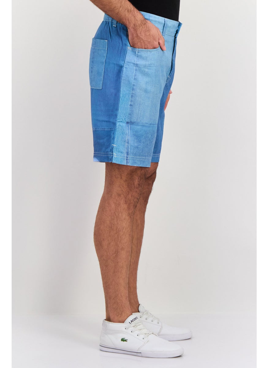 Men Solid Light Denim Short, Blue