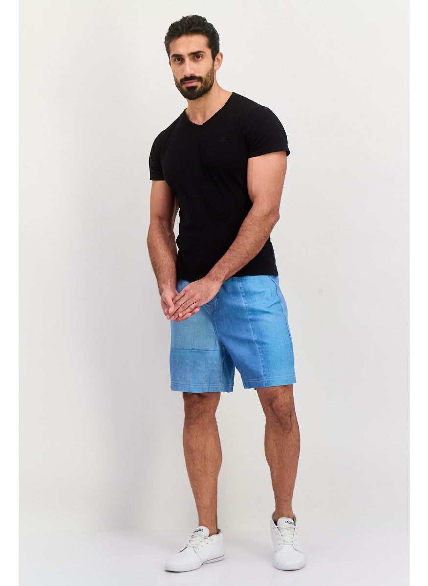 Men Solid Light Denim Short, Blue