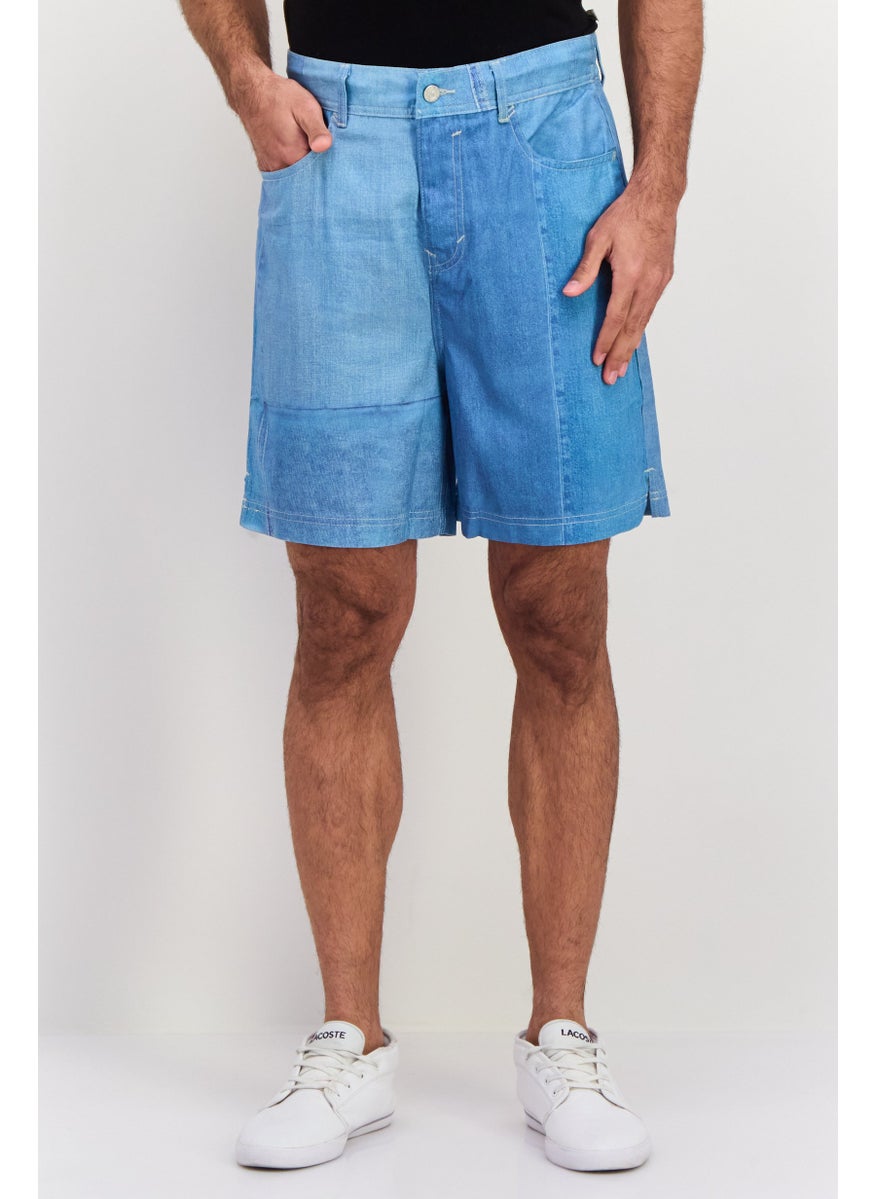 Men Solid Light Denim Short, Blue
