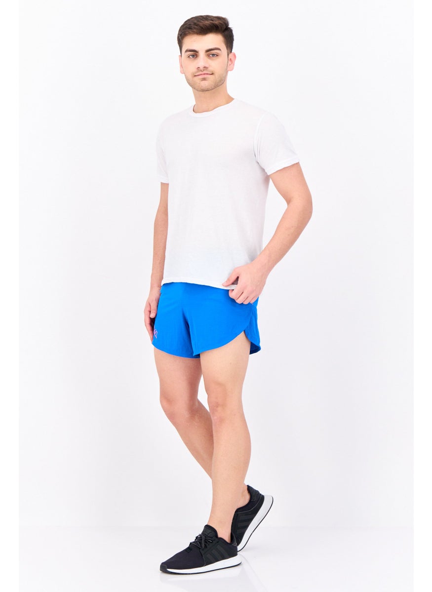 Men Fitted Brand Logo Training Shorts, Blue