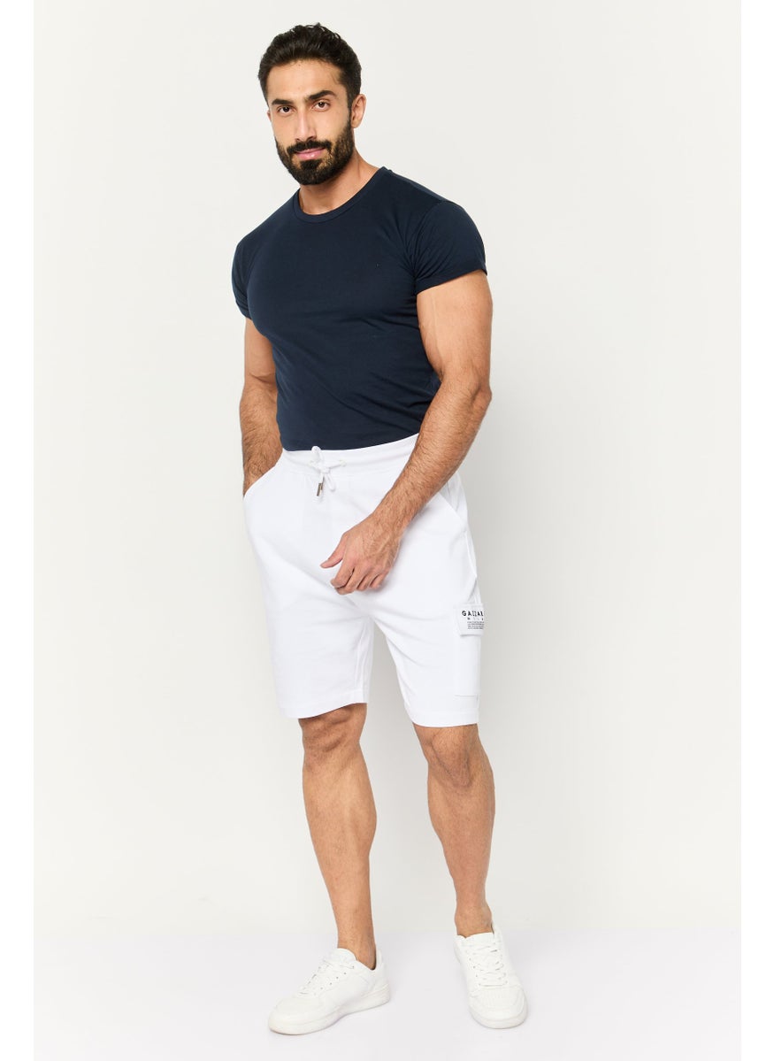 Men Brand Logo Cargo Shorts, White
