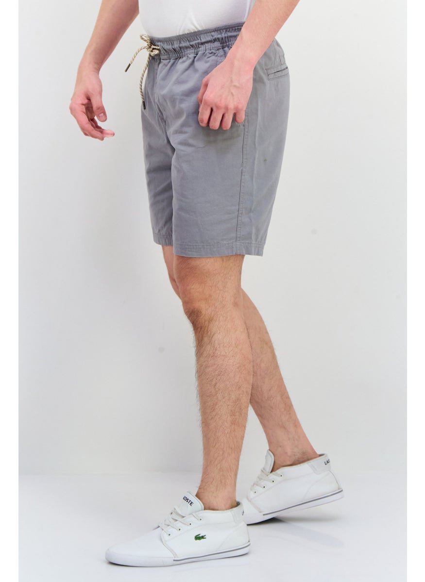 Men Drawstring Solid Basic Shorts, Grey