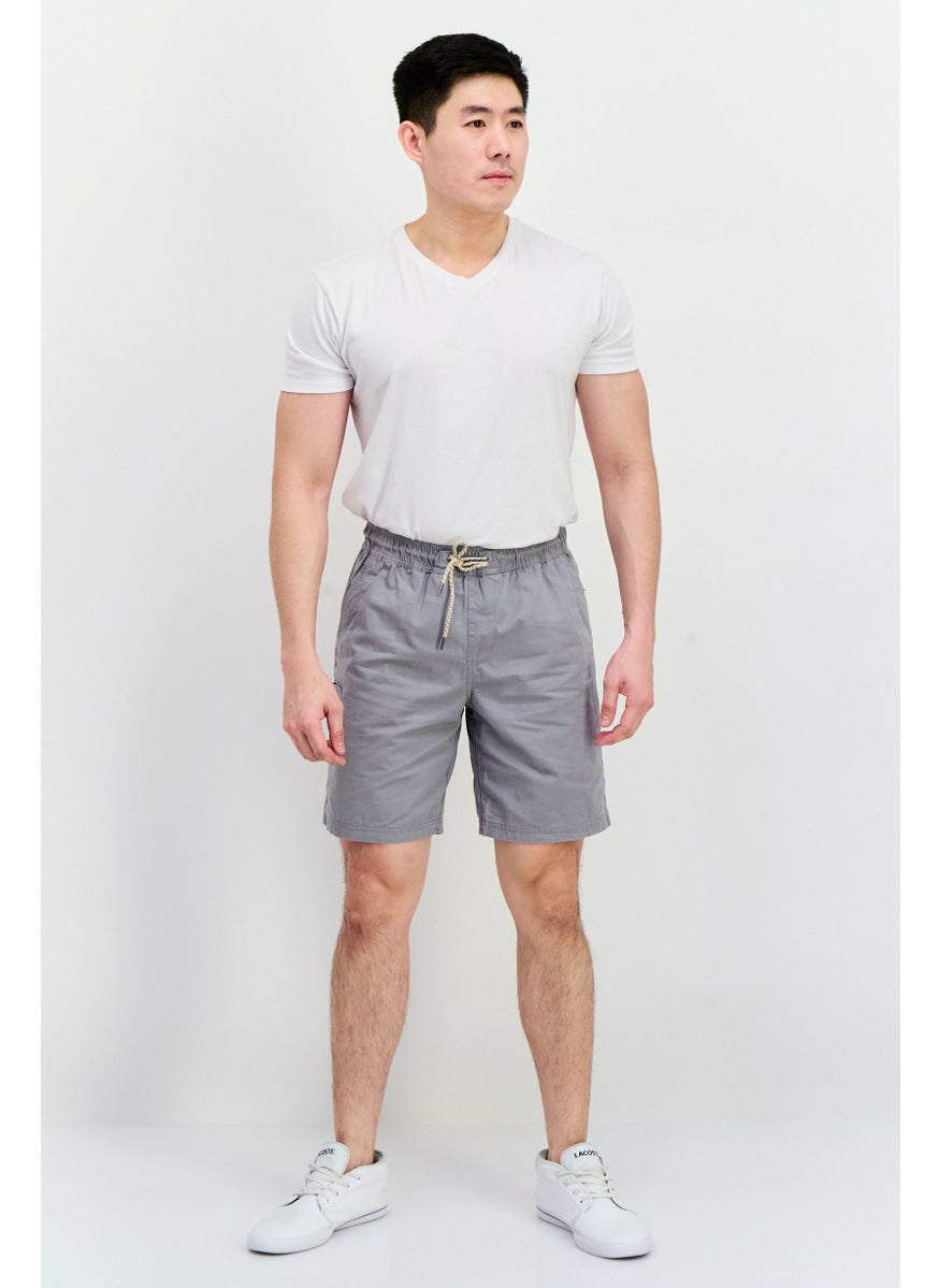 Men Drawstring Solid Basic Shorts, Grey