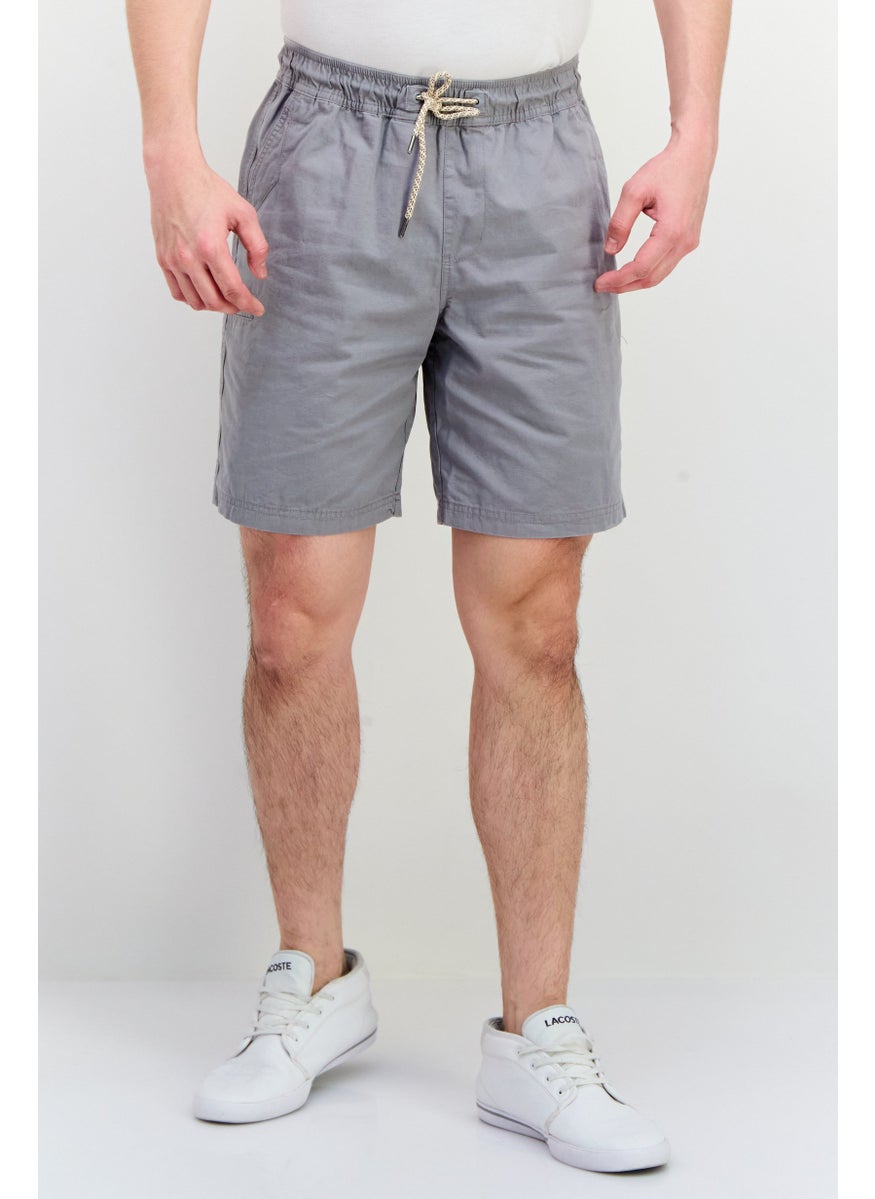 Men Drawstring Solid Basic Shorts, Grey