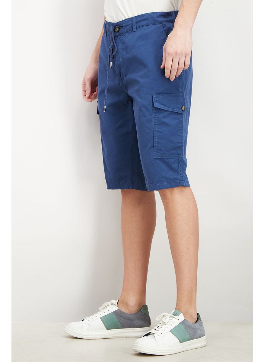 Men Regular Fit Drawstring Plain Shorts, Blue
