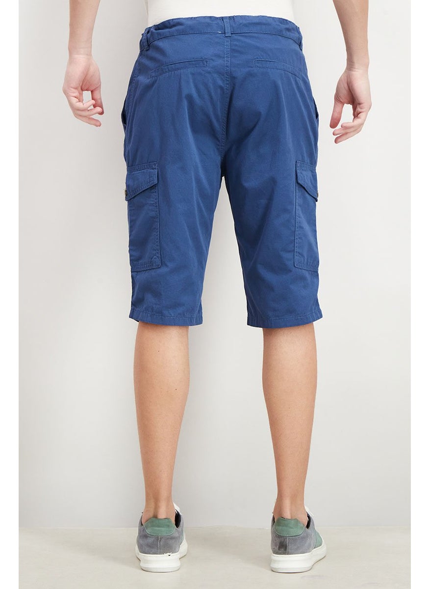Men Regular Fit Drawstring Plain Shorts, Blue