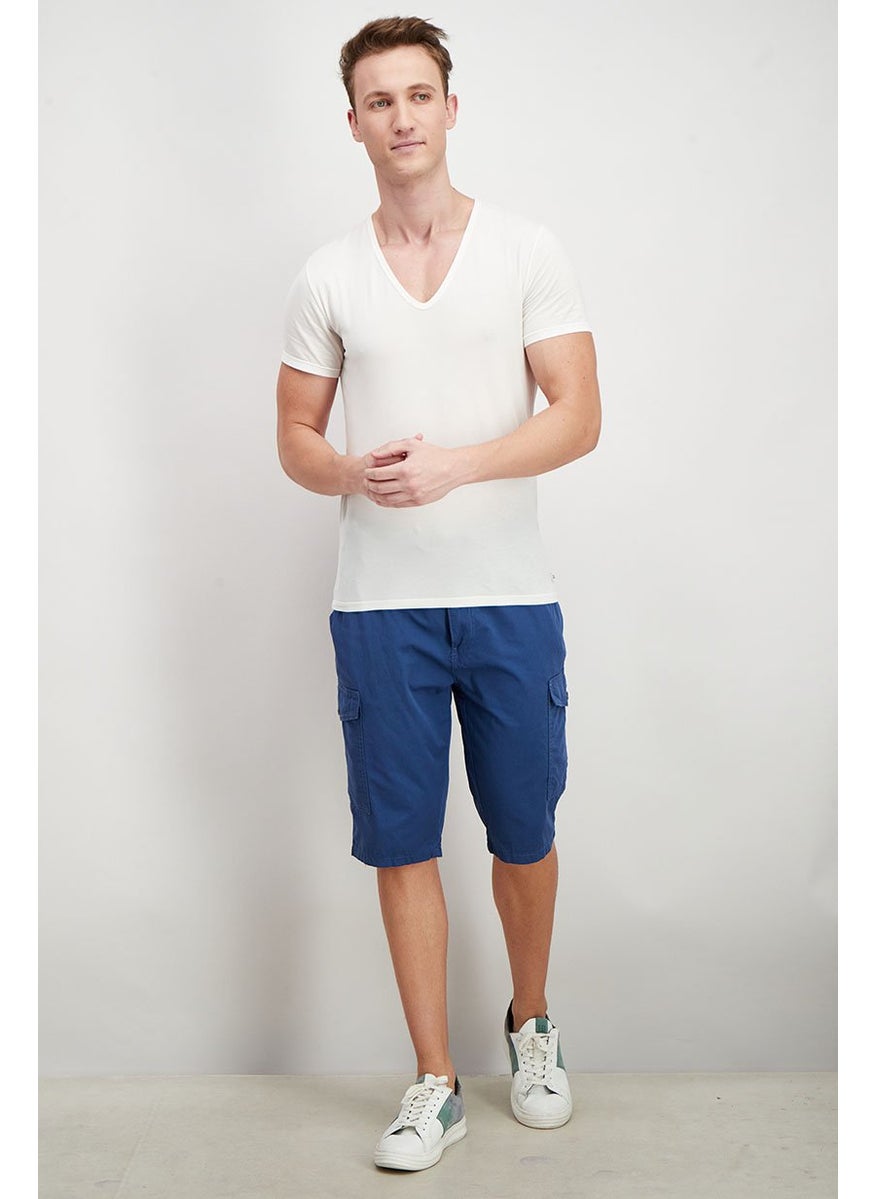 Men Regular Fit Drawstring Plain Shorts, Blue
