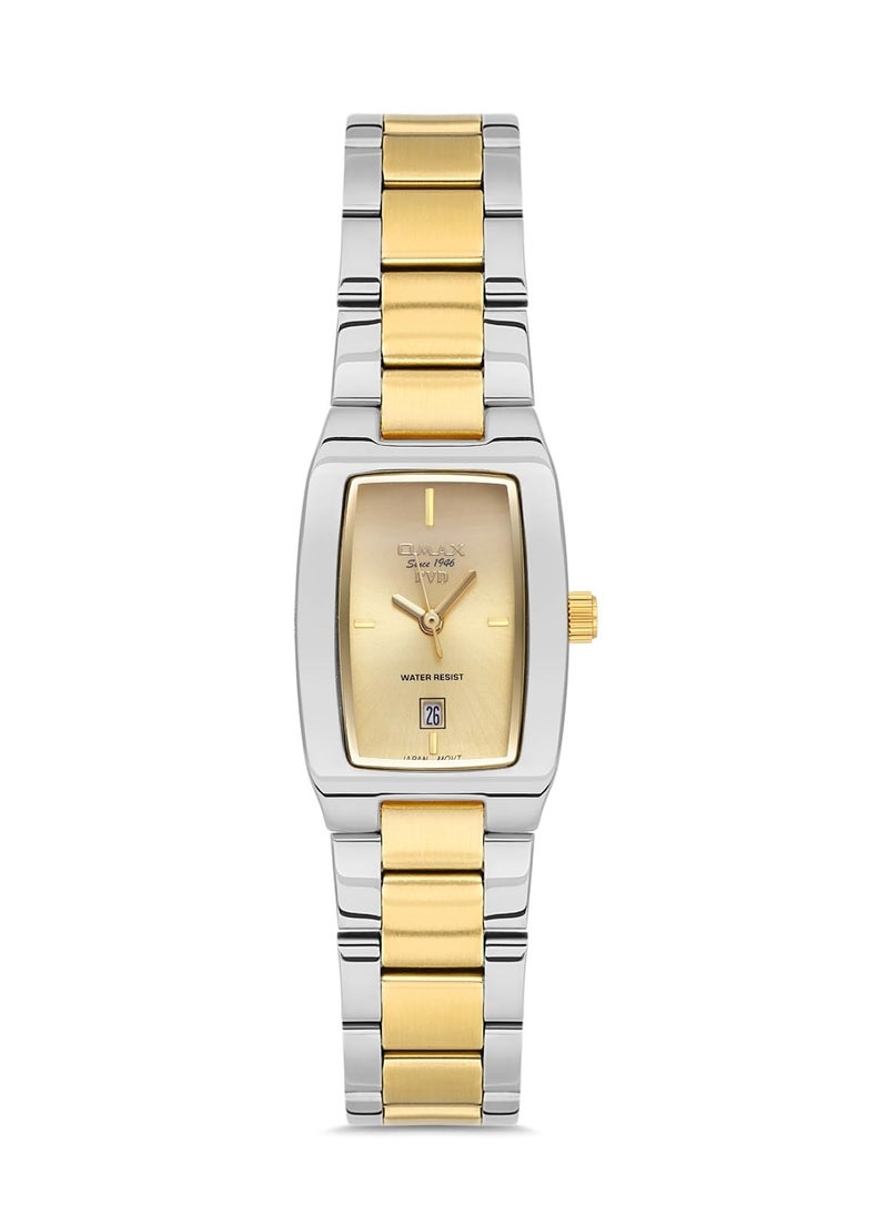 Omax Original Watches for Women Gold Silver Stainless Steel Classic Strap 41mm Square Shape Date Analog Wrist Watch 100% Waterproof Formal Business Casual Wear Gifts Made in Japan 1 Year Warranty