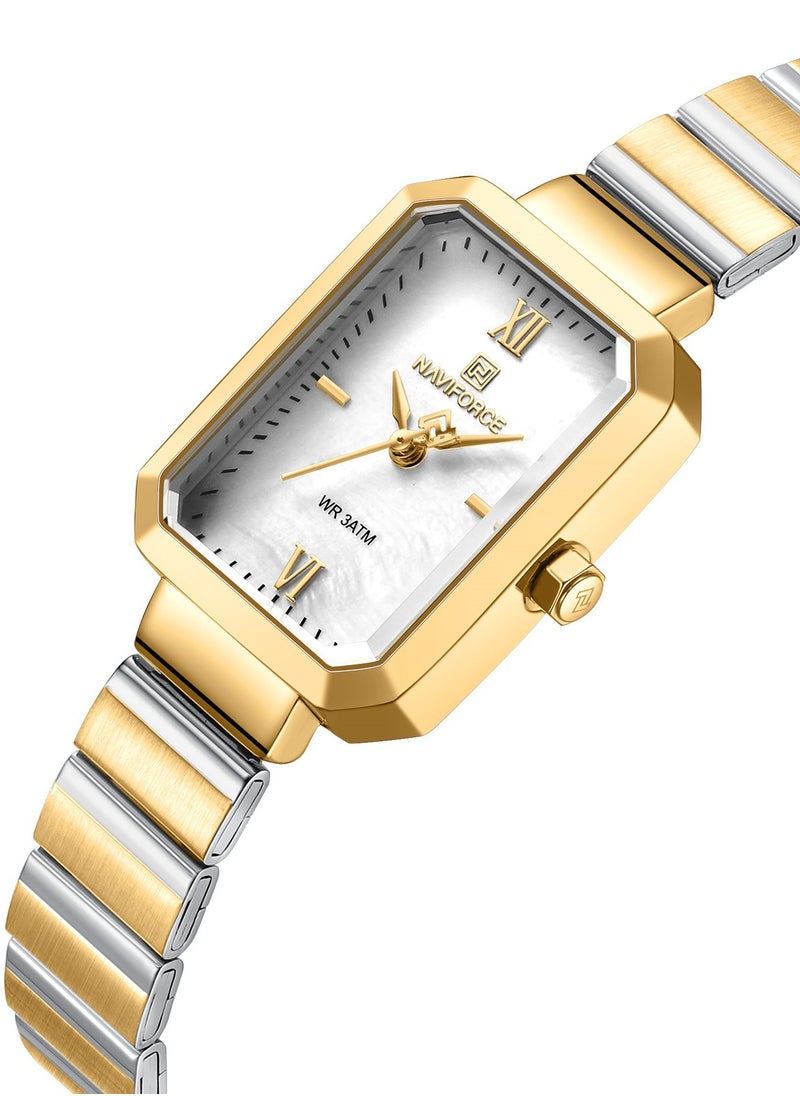 Stainless Steel Dual Tone Analog Wrist Watch For Women NF5050 G/W/G