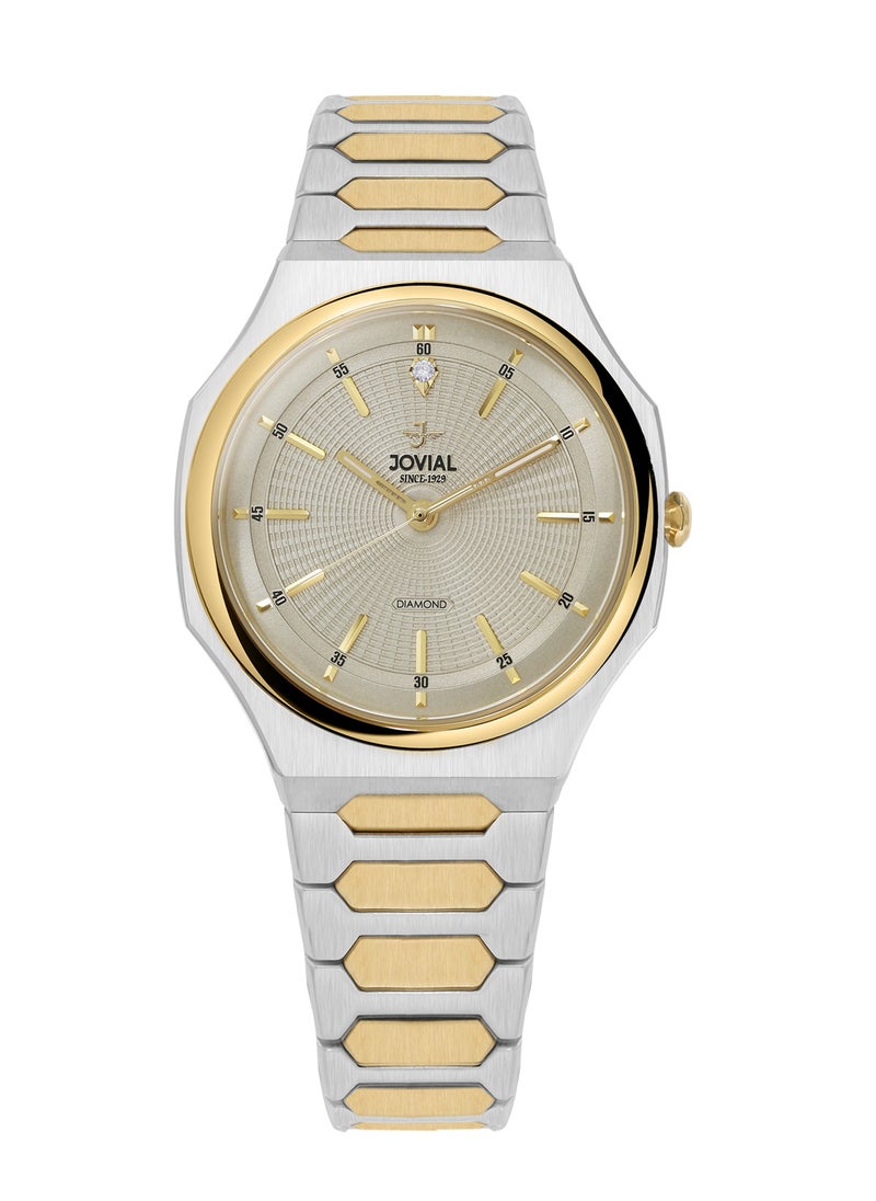 JOVIAL 1544LTMQ02DE Women's Stainless Steel Band Watch, With Diamond, 30mm, Grey Dial