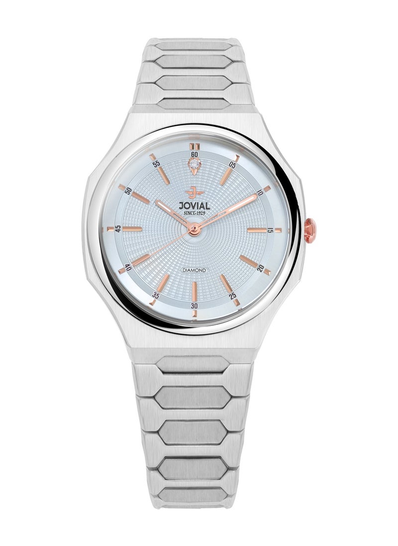 JOVIAL 1544LSMQ04DE Women's Stainless Steel Band Watch, With Diamond, 30mm, Blue Dial