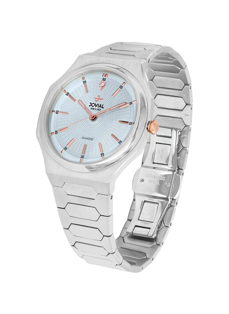 JOVIAL 1544LSMQ04DE Women's Stainless Steel Band Watch, With Diamond, 30mm, Blue Dial