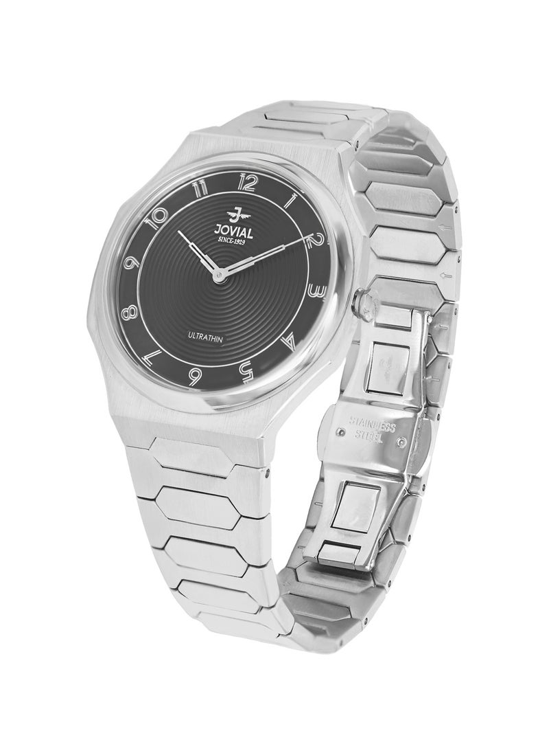 JOVIAL 1544LSMQ03E Women's Stainless Steel Band Watch, Ultrathin, 30mm, Black Dial