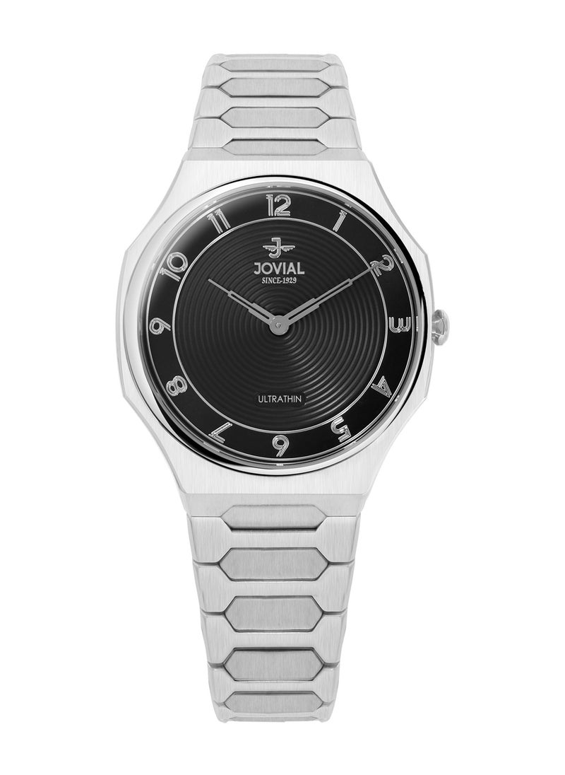 JOVIAL 1544LSMQ03E Women's Stainless Steel Band Watch, Ultrathin, 30mm, Black Dial